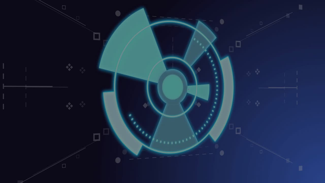 Scan line starting left edge sweeping right circular HUD rotating and pulsing segments showing data