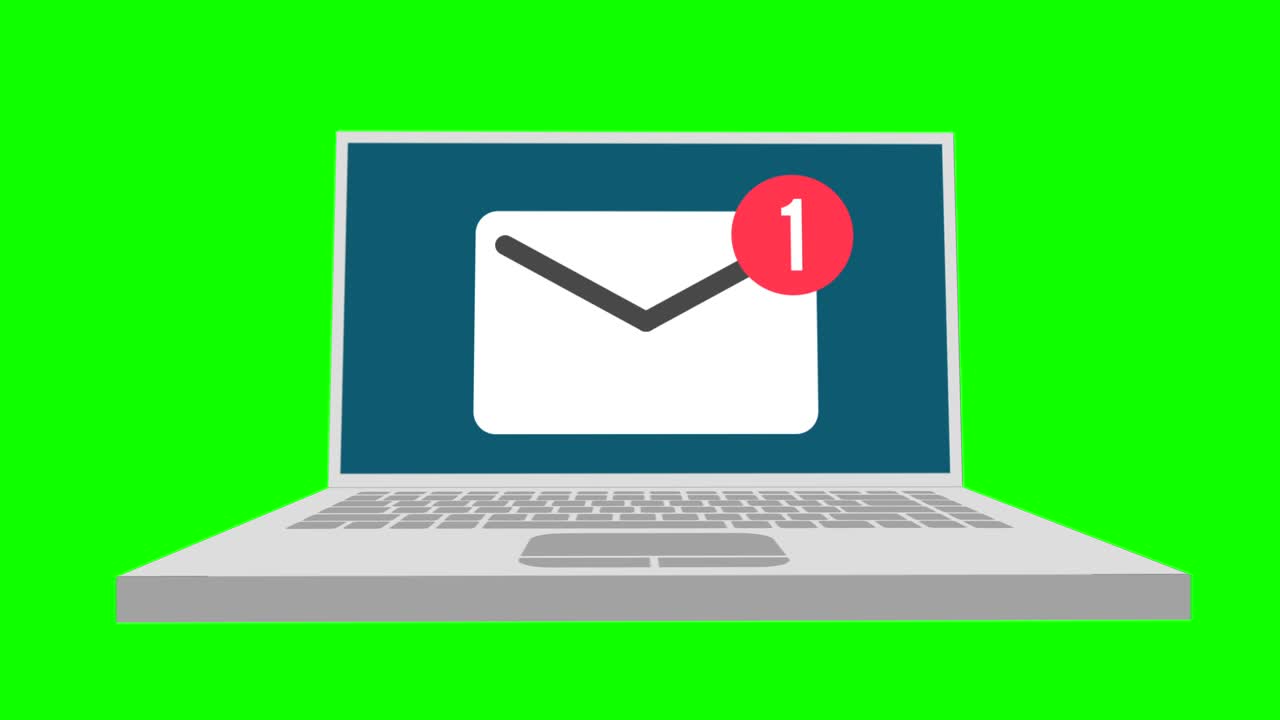 Laptop with envelope mail notice. Symbol of email receiving on green screen.
