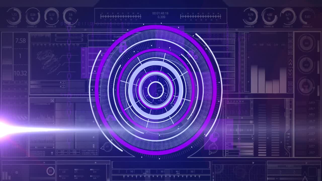 animación del escaneo del alcance y el procesamiento de datos en pantalla digital