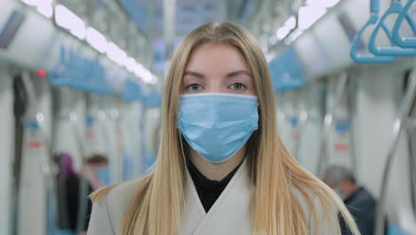 Woman Wearing Mask on Subway