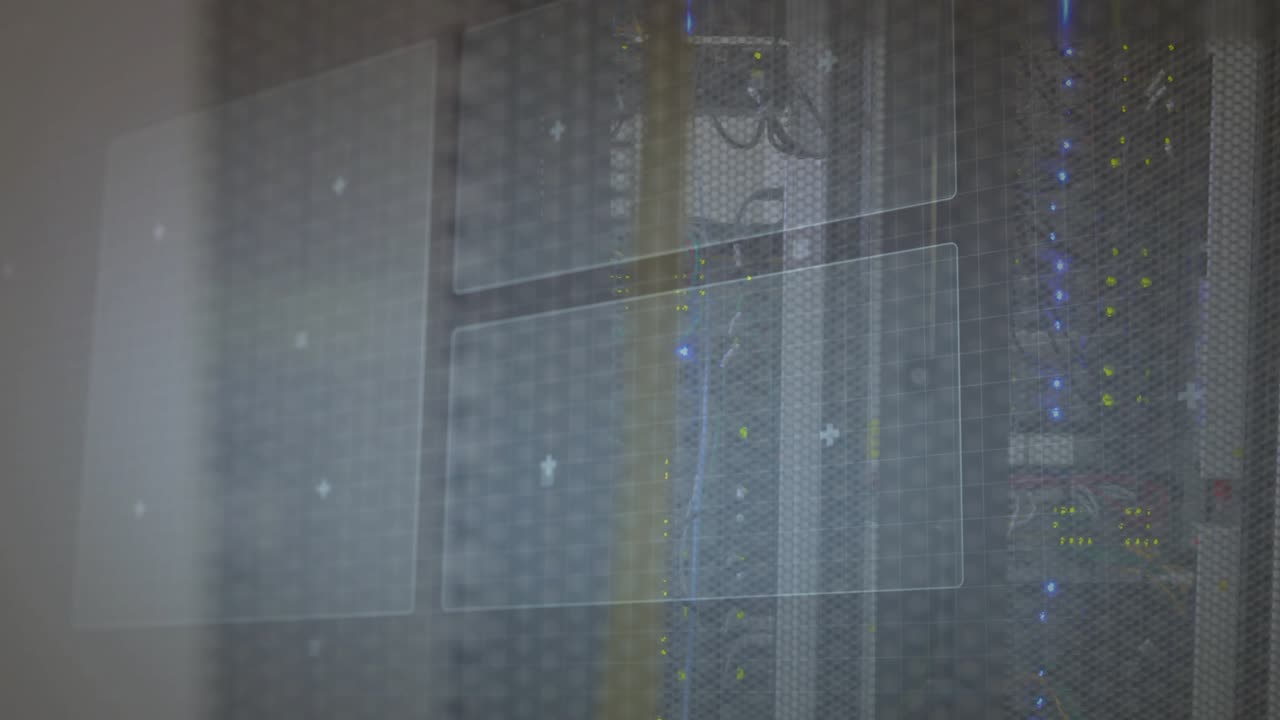 On wake holographic monitoring UI launching over racks, pie sector rotating to show load