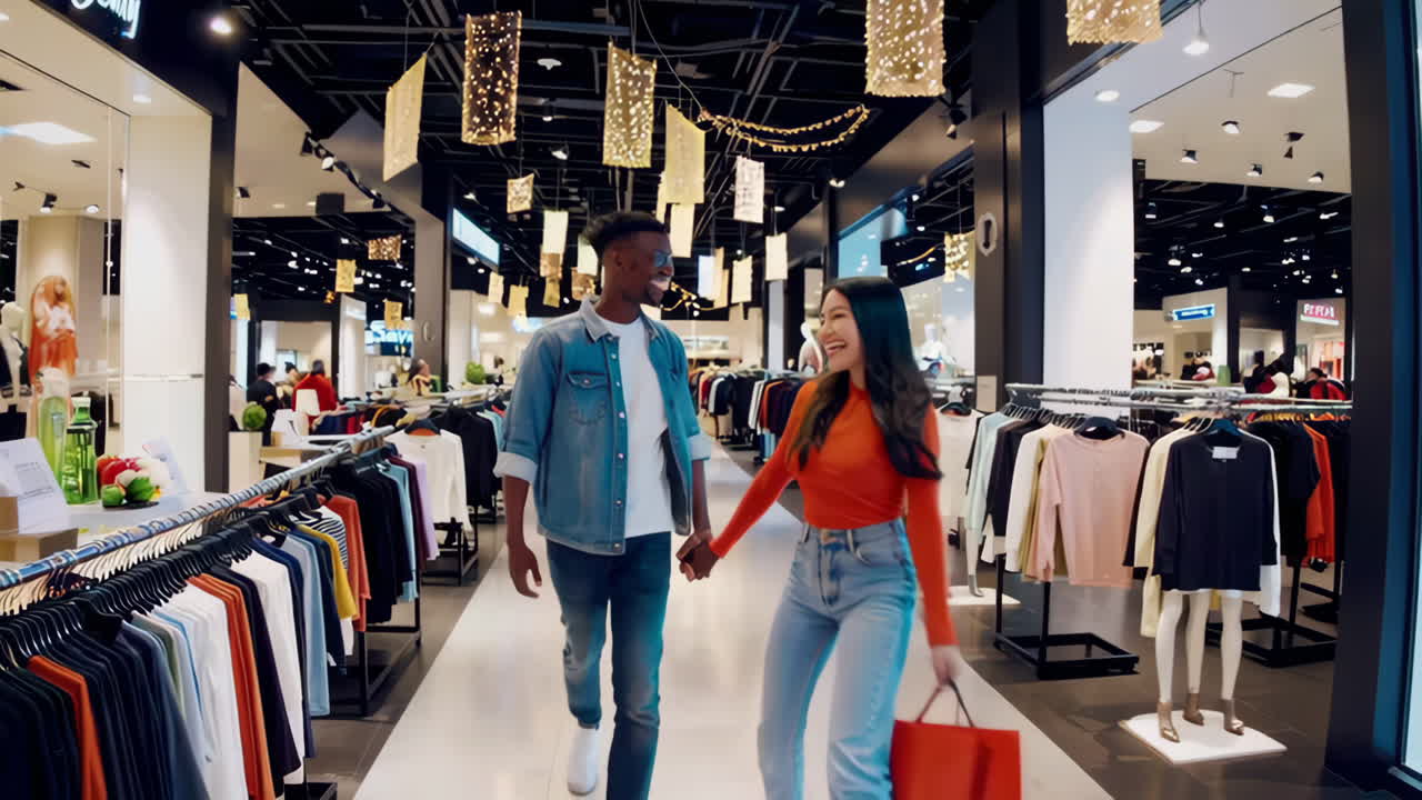 Happy Couple Enjoying a Shopping Trip at a Clothing Store