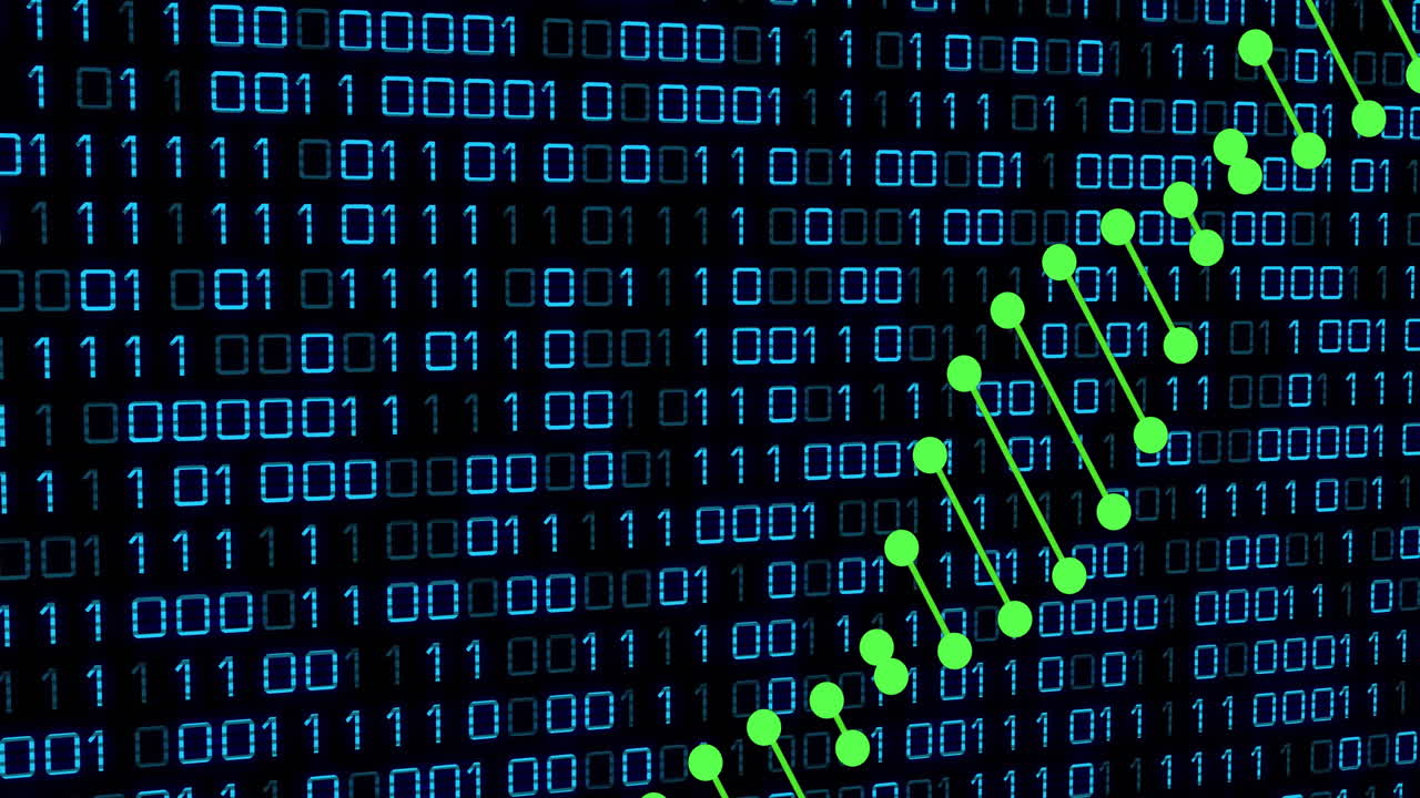 Animation of dna strand over data processing on black background