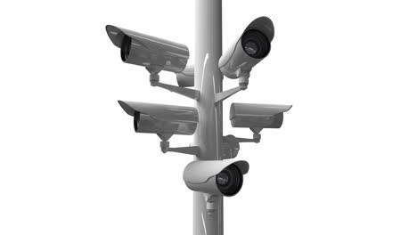 animation of security cameras on pole on white background