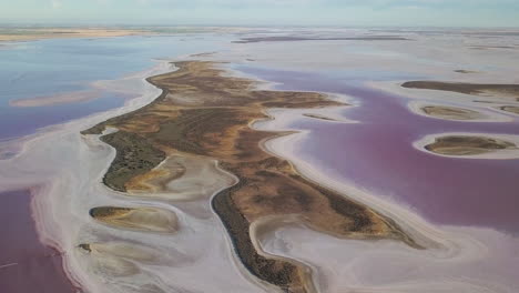 aerial view over spectacular pink colours of lake tyrrell, australia