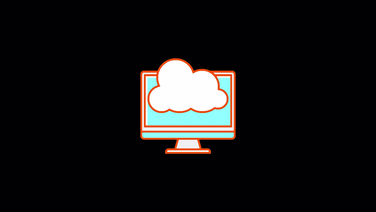 Icona animata di un monitor di computer con simbolo del cloud computing