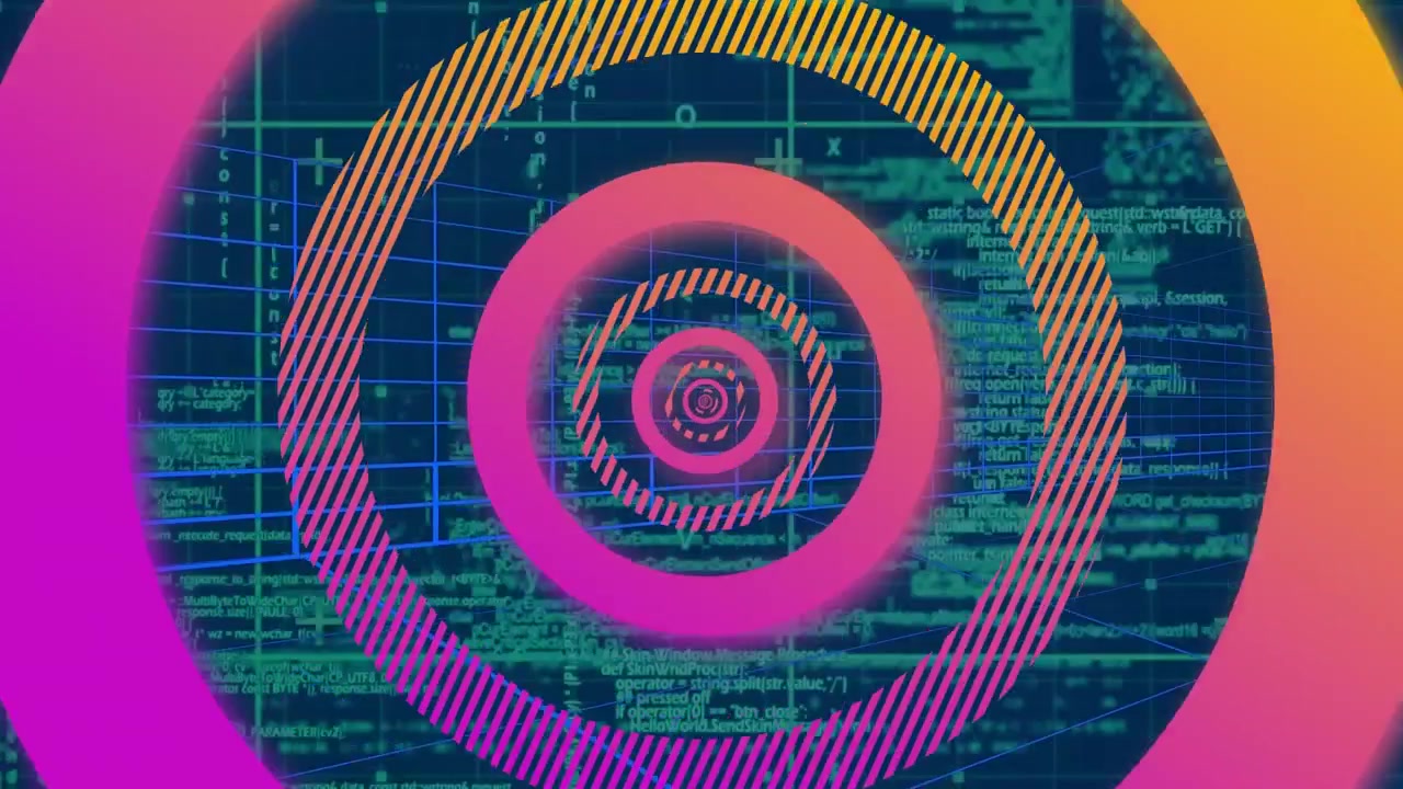 Animation of gradient circular shapes in seamless pattern against data processing on blue background