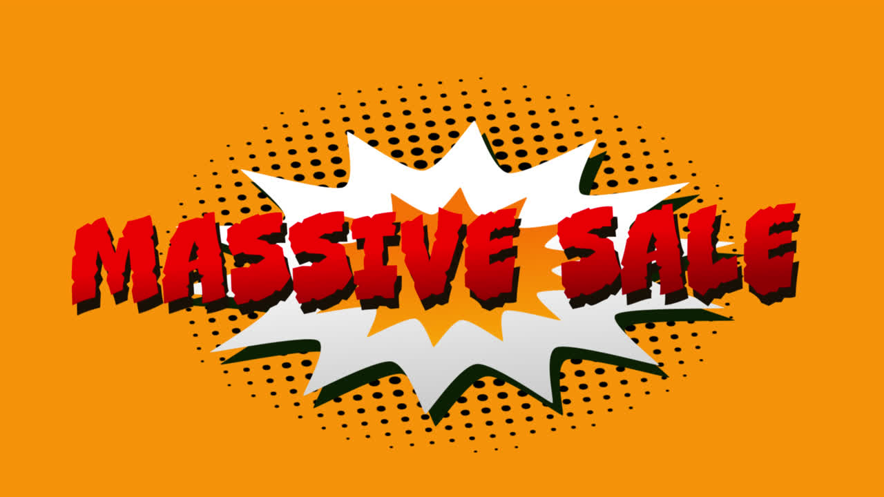 texto de venta masiva sobre pow y wow texto en burbujas de habla contra fondo naranja