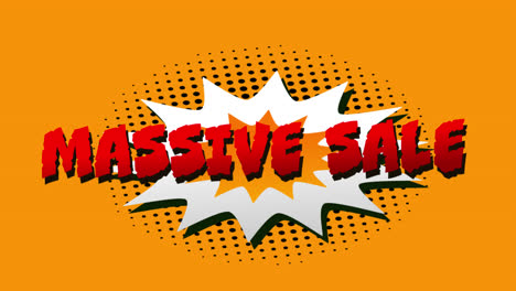 massive sale text over pow and wow text on speech bubbles against orange background