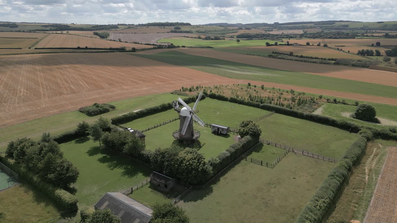 Wilton Windmill - Brick Tower Mill On Field In Wiltshire, UK. aerial shot