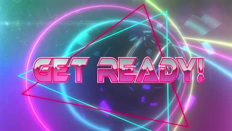 get ready video game screen over triangles and glowing neons