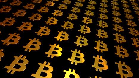 gold bitcoin signs on black background.