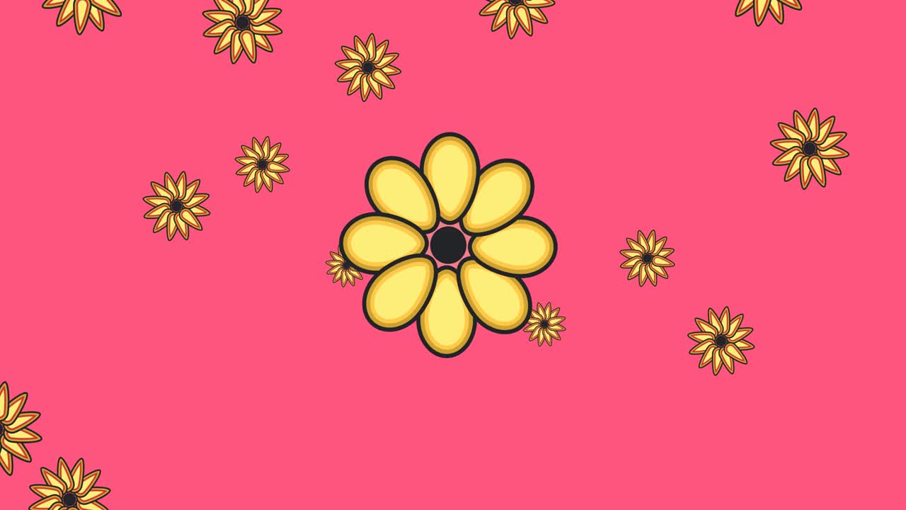 animación de flores amarillas sobre un fondo rosa