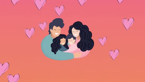 Composición-De-Familia-Abrazándose-Sobre-Iconos-De-Corazón