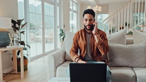 man talking on phone in modern living room