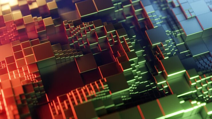 Abstract background with moving wave cubes.