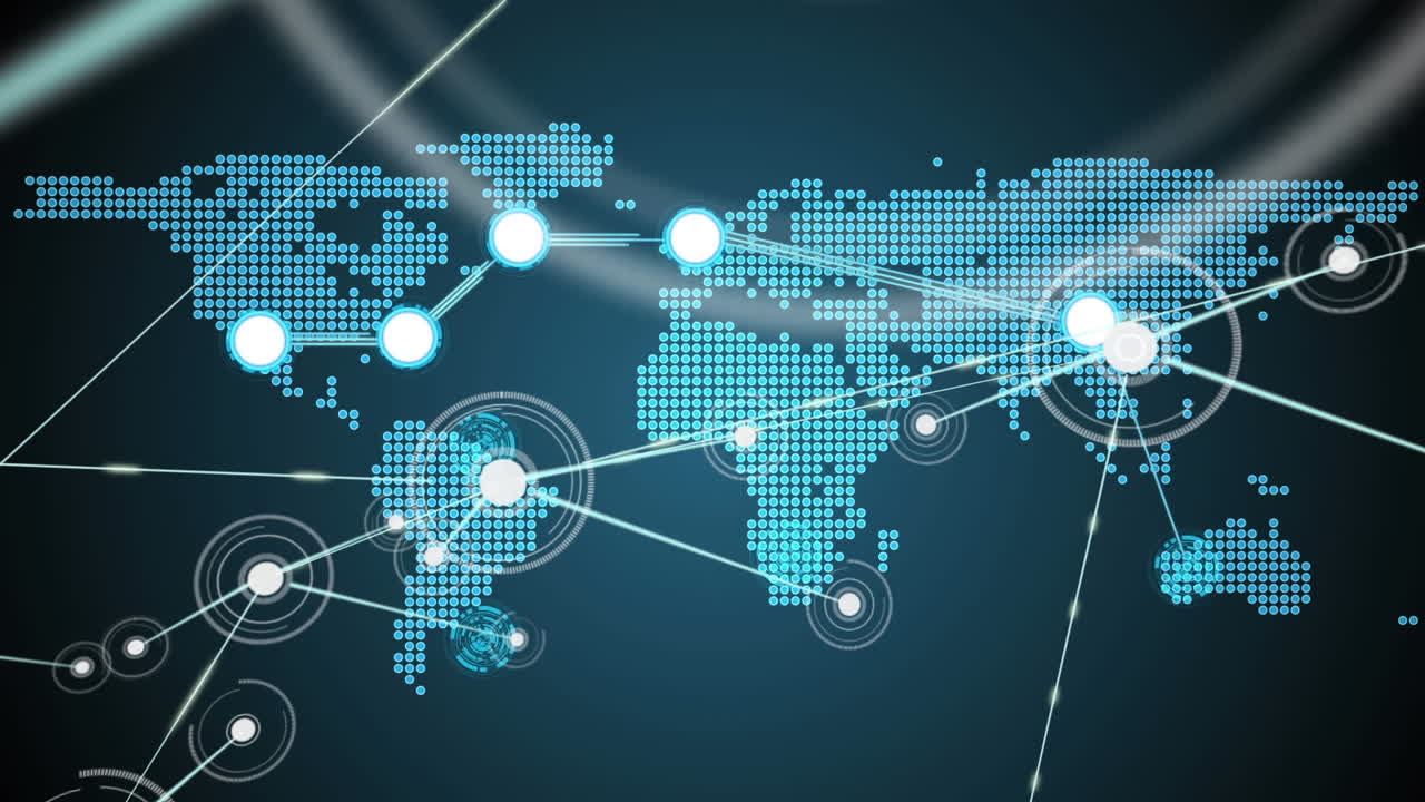 연결 네트워크와 함께 세계 지도의 애니메이션