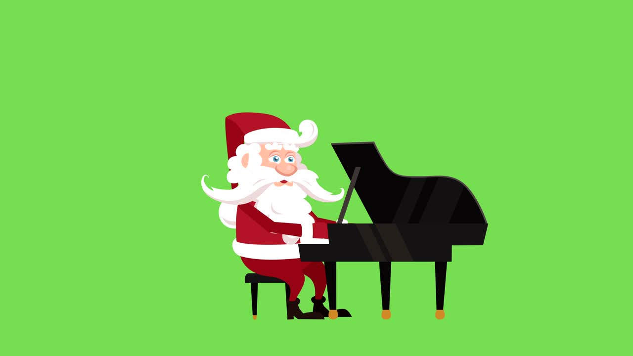 만화 작은 산타클로스 평평한 캐릭터 피아노 애니메이션