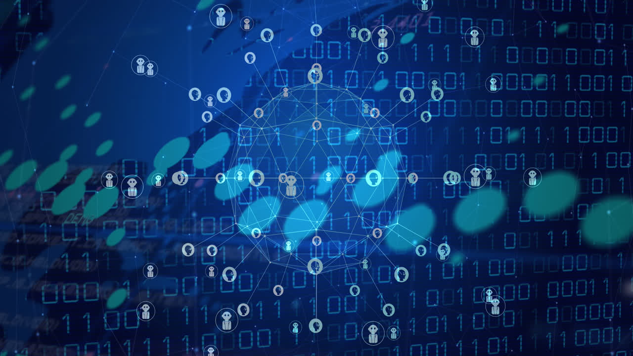 Animation of ai data processing over globe with ai icons