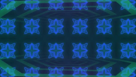 Animation-of-green-shapes-moving-over-blue-crosses