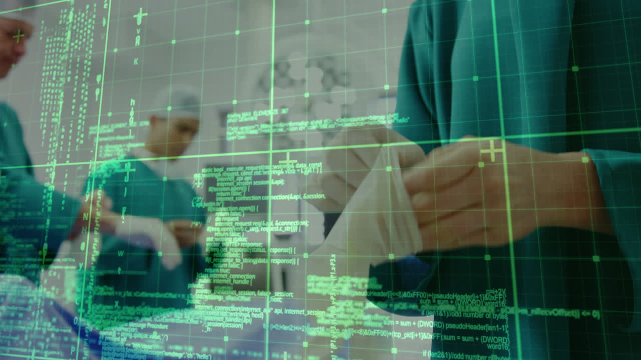 animación del procesamiento de datos sobre diversos cirujanos masculinos y femeninos