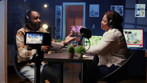 content creators doing podcasting session with filming gear