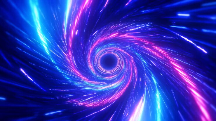 Dynamic Abstract Neon Light Tunnel Swirling in Blue and Purple