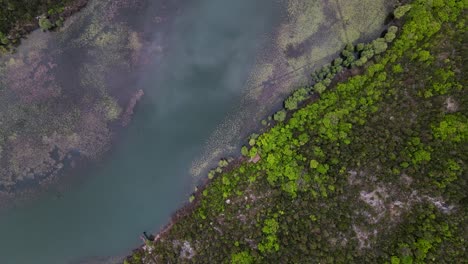 aerial-top-down-view-of-Skadar-lake-in-Montenegro-at-pavlova-strana-viewpoint