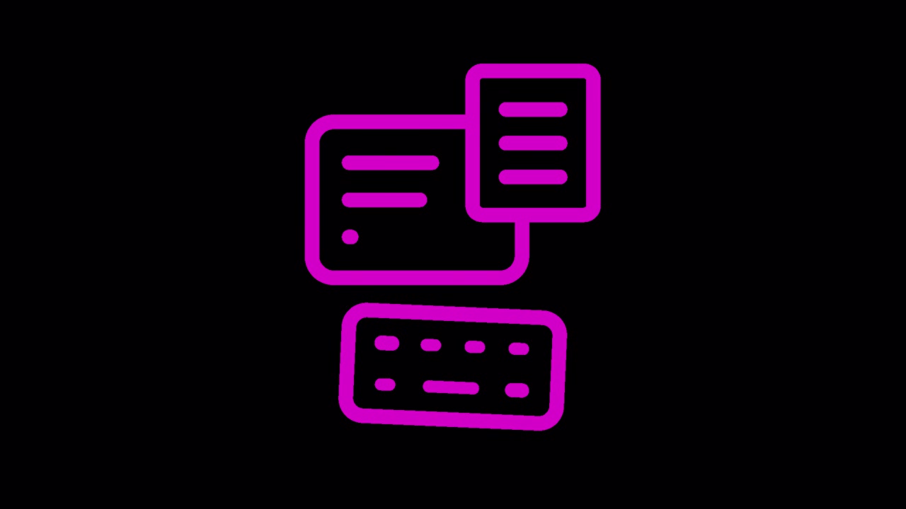 Animated Magenta Computer Icon with Typing Text and Document
