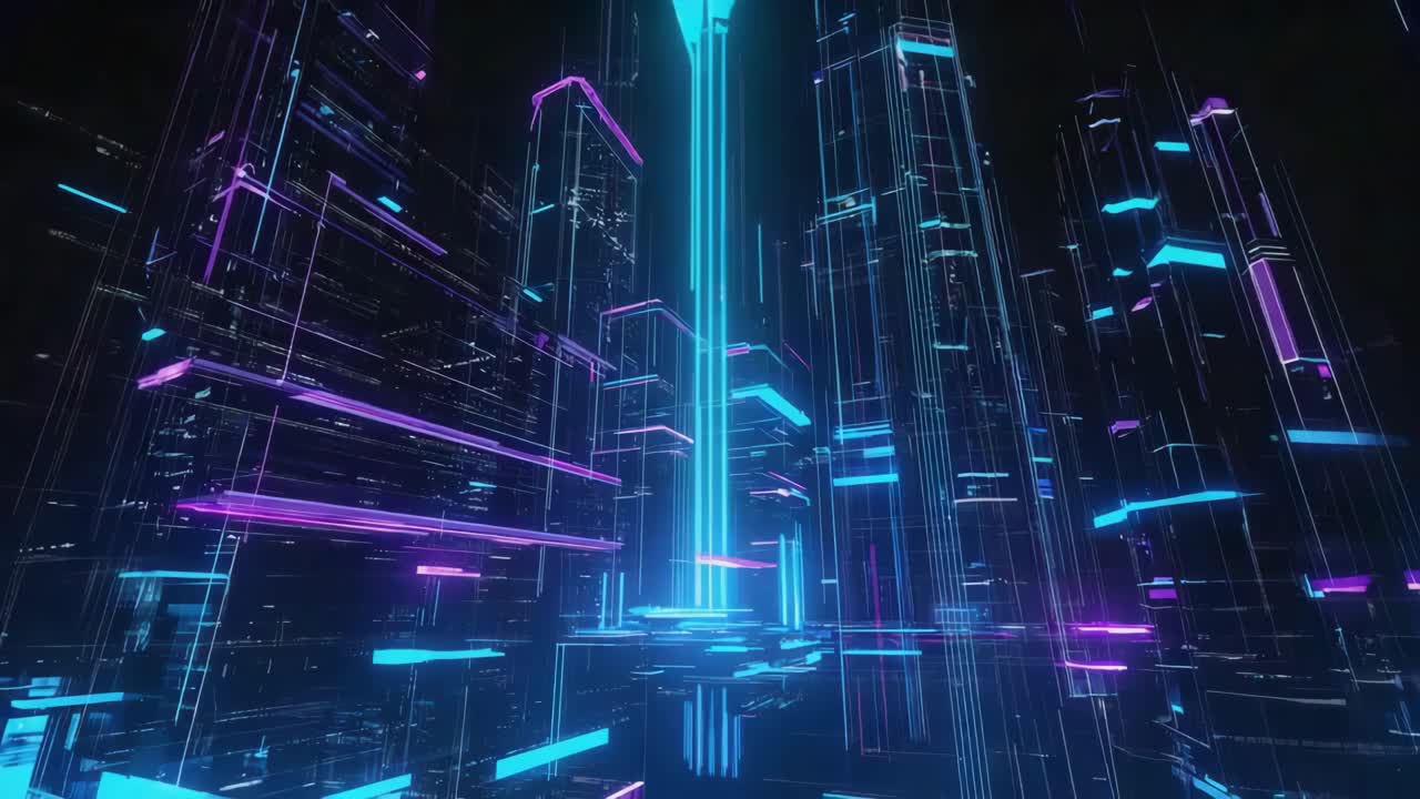 네온 불빛이 있는 미래 도시