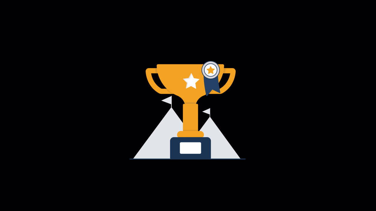 Animated Golden Trophy Award Appearing on Black Background
