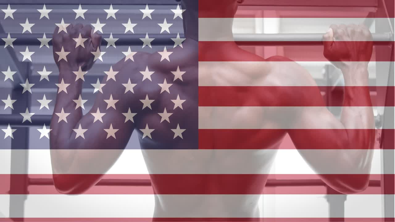 hombre trabajando con bandera estadounidense