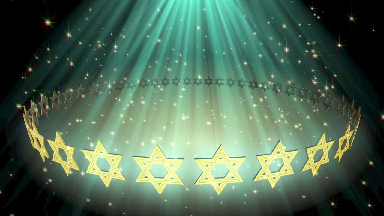 골드 데이비드 스타 기호 입자 루프 애니메이션 배경