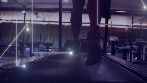 Animation-of-network-processing-data-over-athlete-on-treadmill