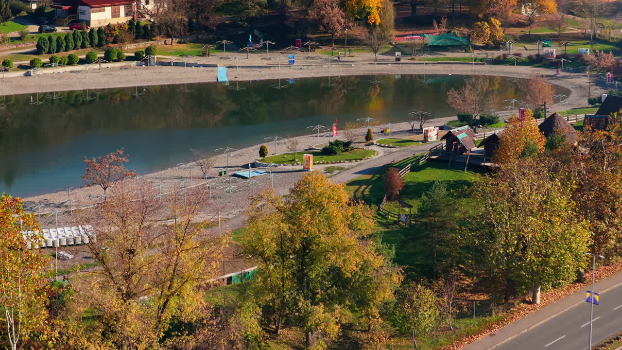 Aerial drone view of the Orthodox church in Tuzla with its distinctive green domes and elegant Byzantine inspired architecture