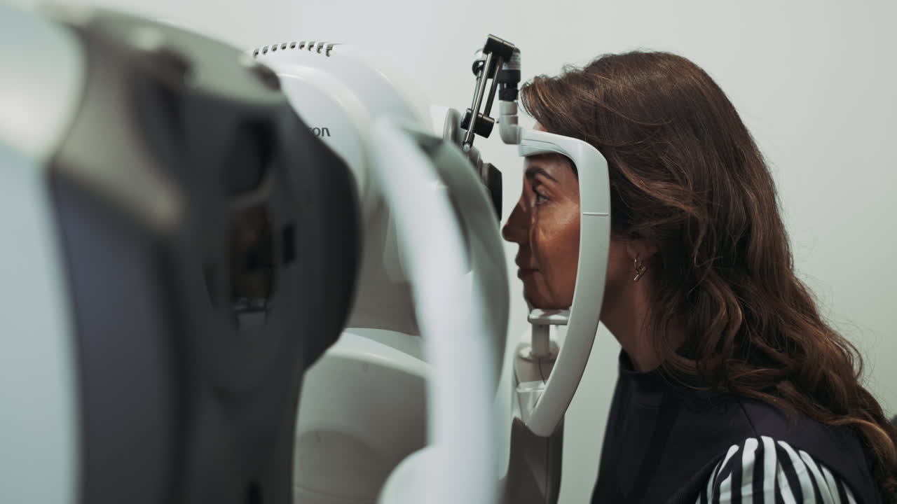 una donna che si fa esaminare gli occhi da un oculista