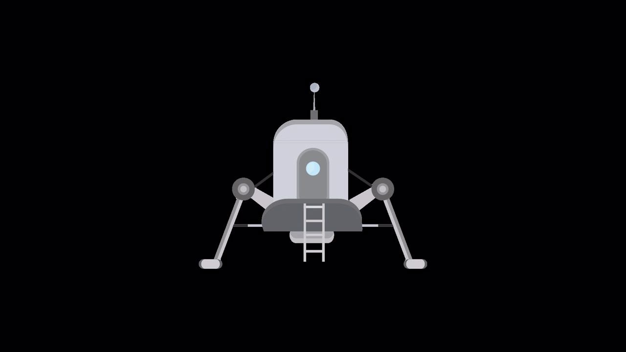 Animated Lunar Lander Assembling and Disappearing on Black Background