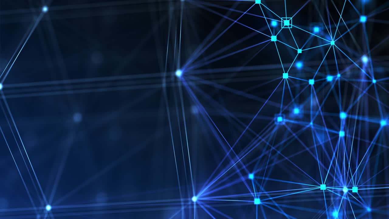 red con conexiones y enlaces cambiantes móviles sin problemas. líneas y puntos sistema abstracto. animación 3d en bucle estructura digital azul. concepto de fondo de tecnología futurista