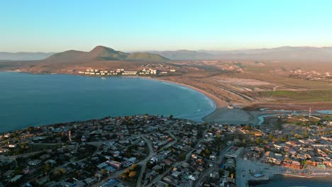 aerial view dolly in of the socos beach in tongoy, coquimbo region, chile