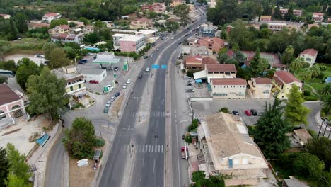 taffic in corfu island greece aerial view