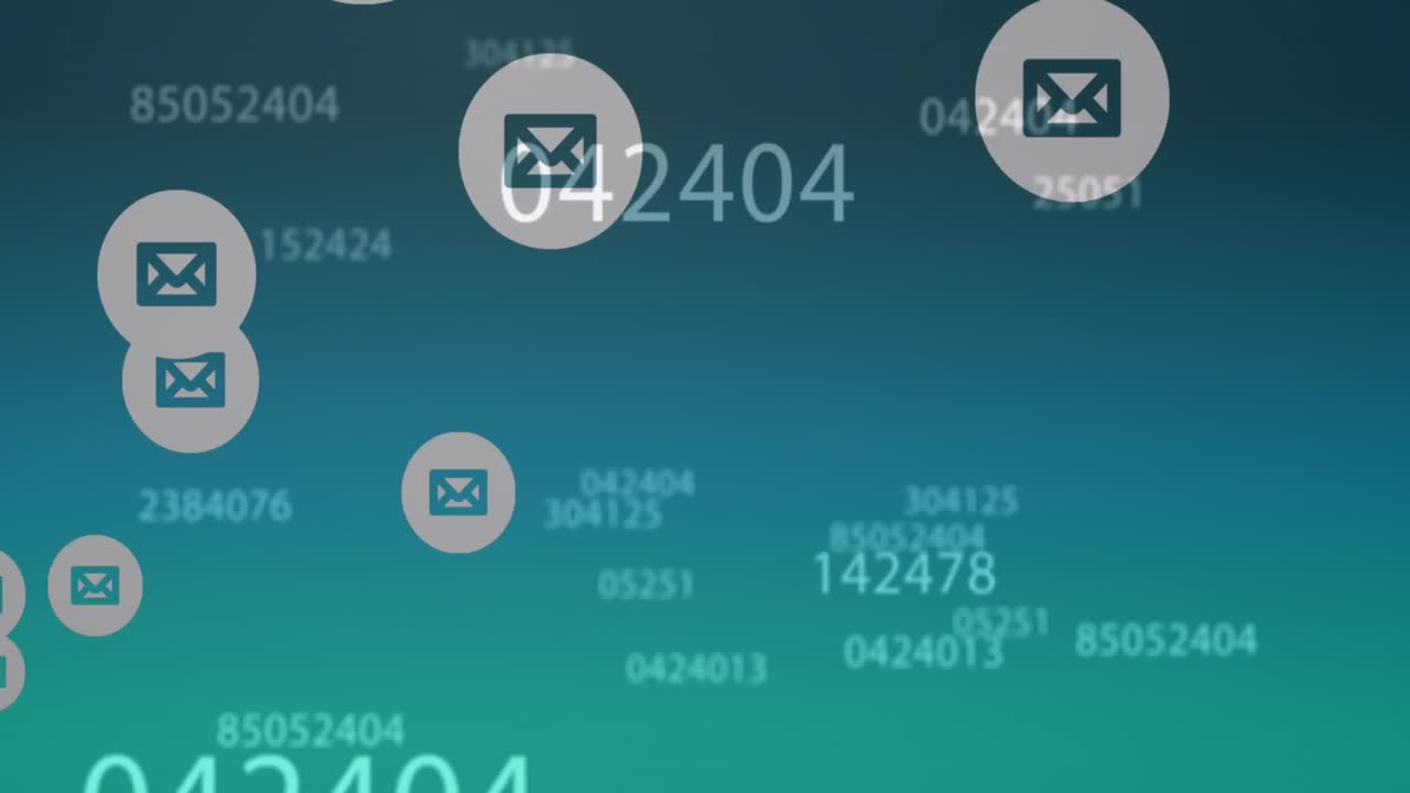 Animation of message icons and changing numbers moving on blue background