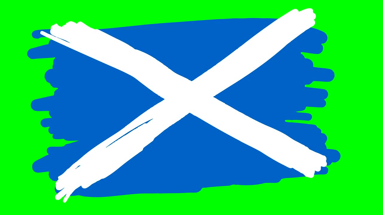 초록색 화면에 스코틀랜드 발 그림 고립 된 화이트 보드