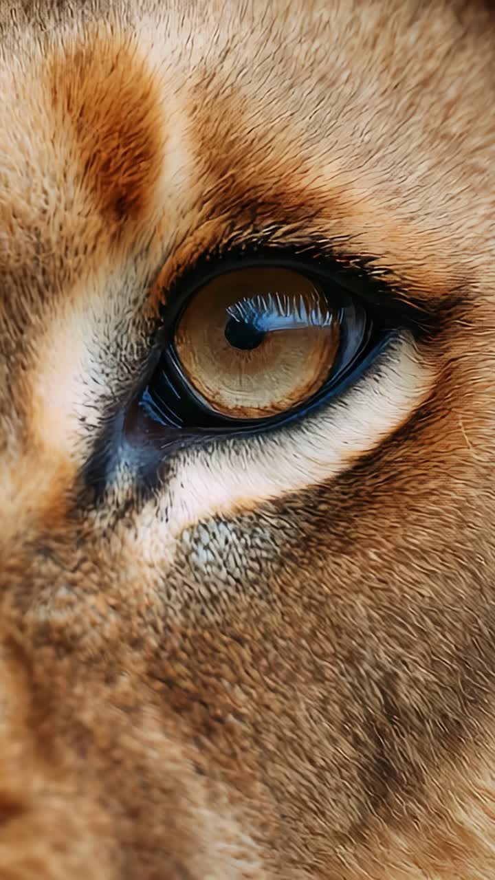 Close-Up of a Lion's Eye Capturing the Intensity and Majesty of Nature's Predator with Detailed Texture and Color Variation Illuminating Its Awe-Inspiring Gaze