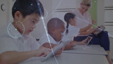 animation of network of connections over students in classroom