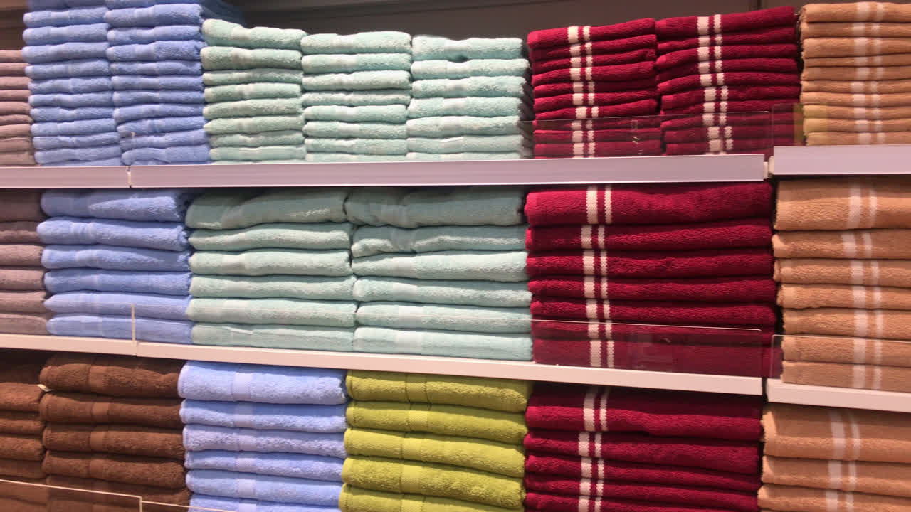 colorful towel on shelf in retail store