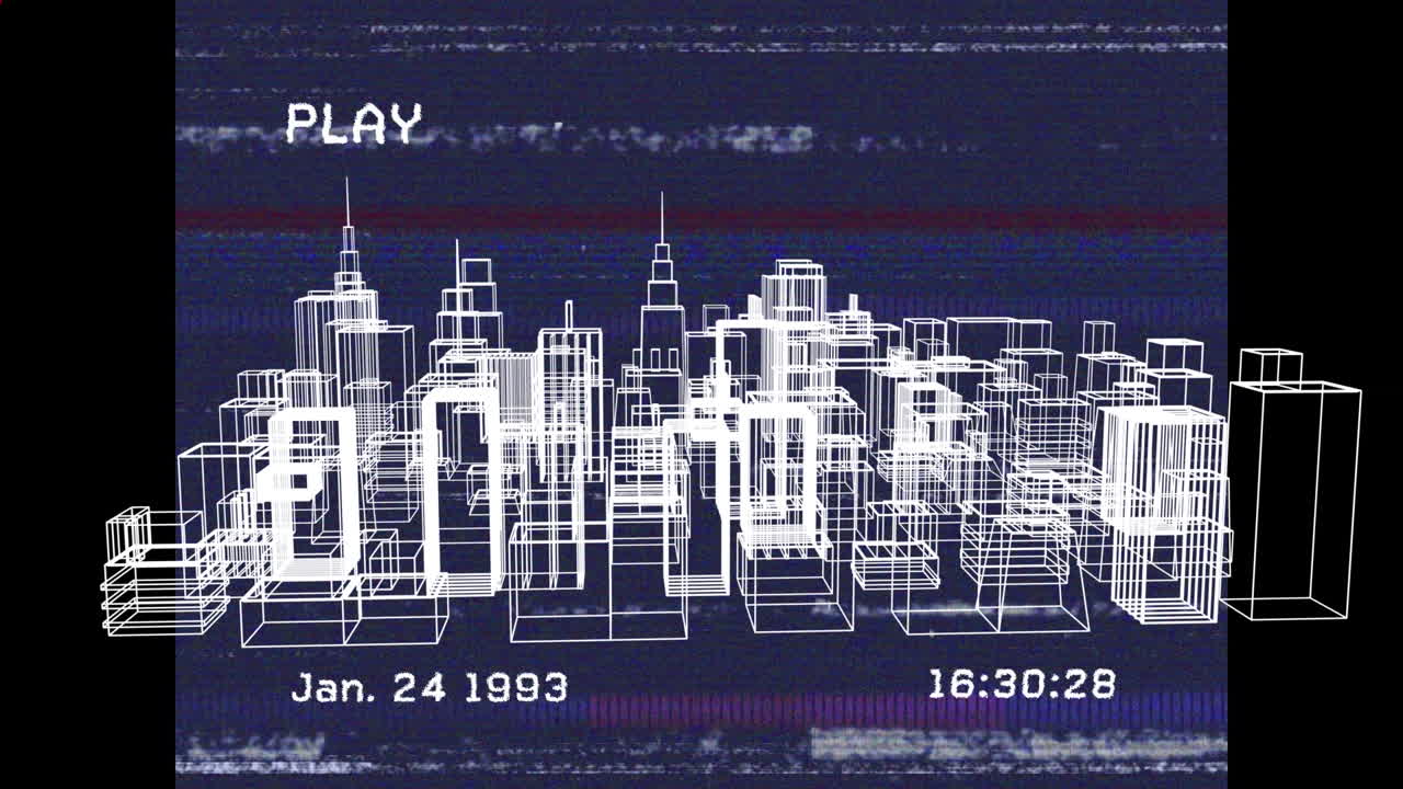디지털 도시 위의 움직이는 모양의 애니메이션