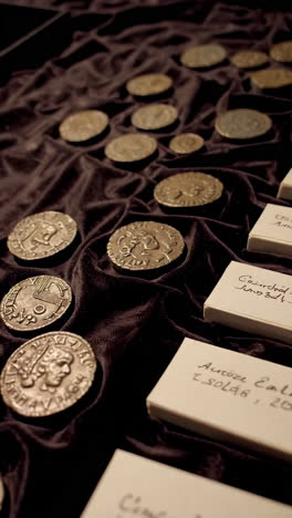 ancient coins displayed in a museum