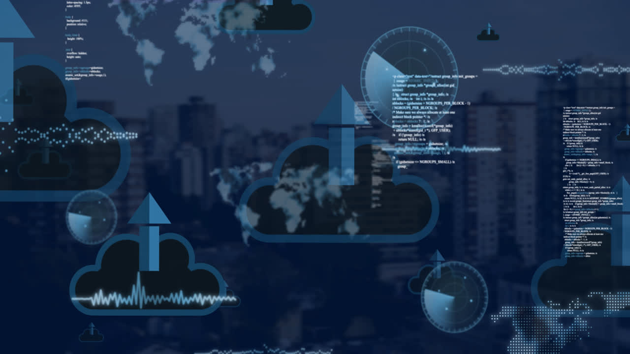Animation of data processing with cloud icons