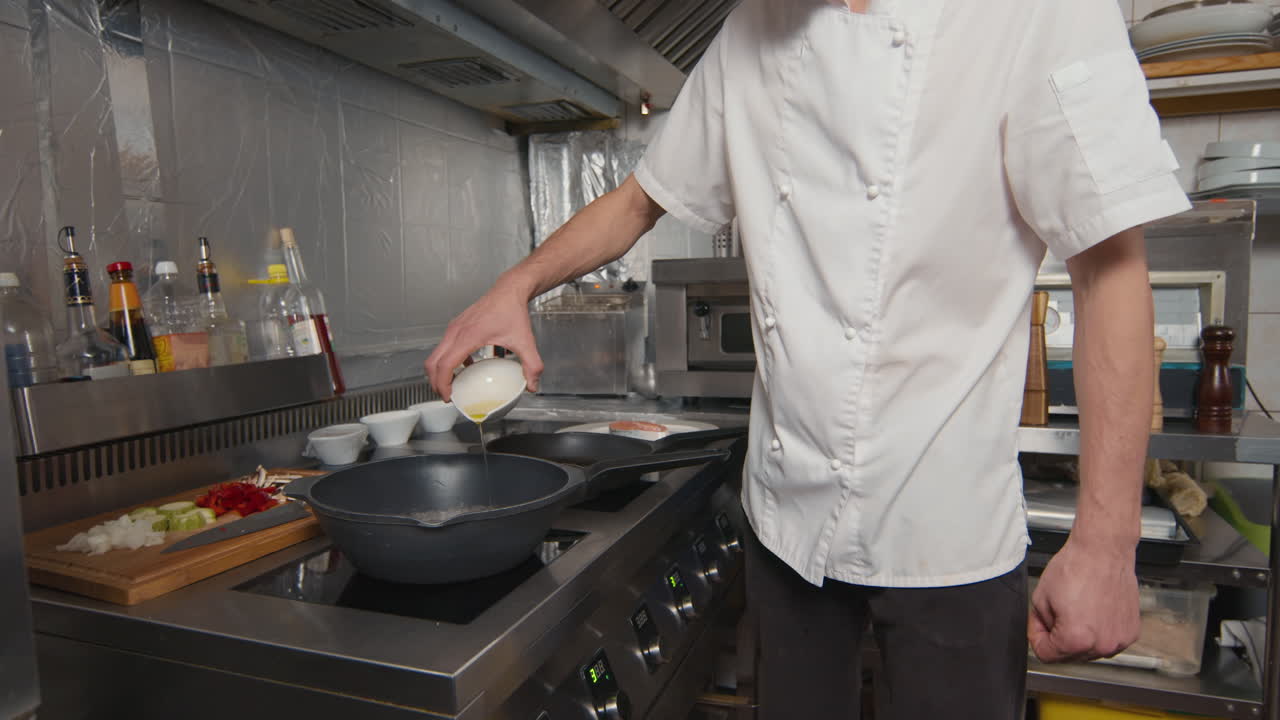 Adding Oil To Wok Pan