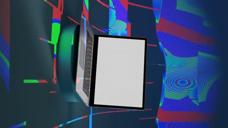 portátil moderno con pantalla blanca en blanco exhibición de producto vitrina precio especial descuento animación renderizado en 3d concepto vertical de alta tecnología